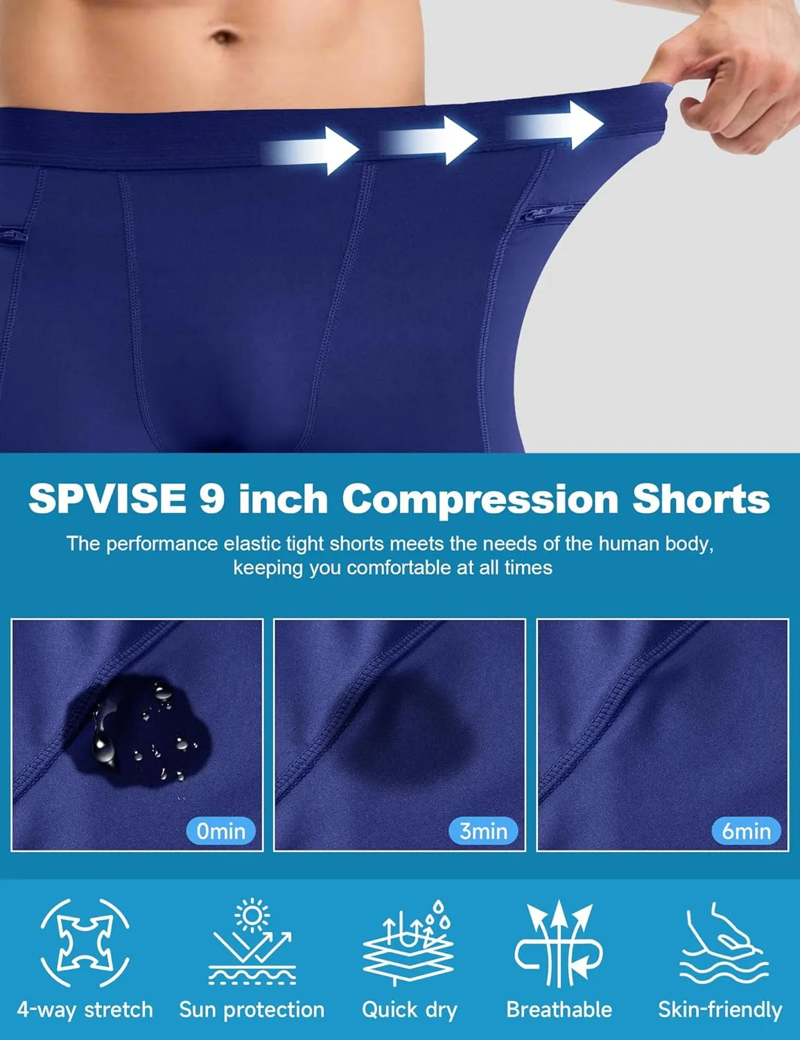 SPVISE Compression Shorts Men Spandex Running Workout Athletic Shorts Cooling Performance Underwear Shorts with Zipper Pocket