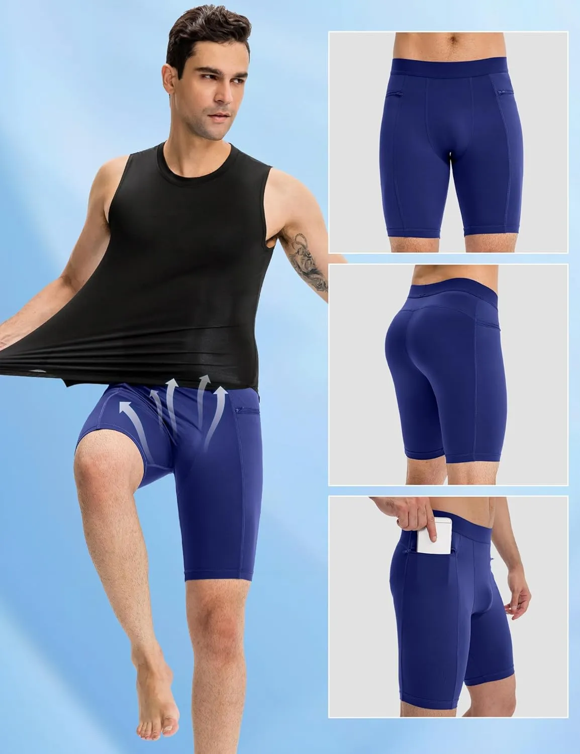 SPVISE Compression Shorts Men Spandex Running Workout Athletic Shorts Cooling Performance Underwear Shorts with Zipper Pocket