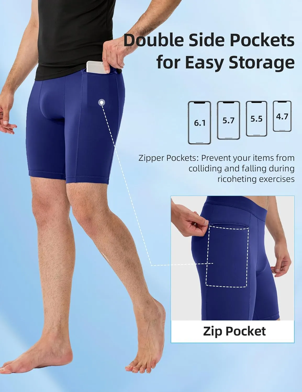 SPVISE Compression Shorts Men Spandex Running Workout Athletic Shorts Cooling Performance Underwear Shorts with Zipper Pocket