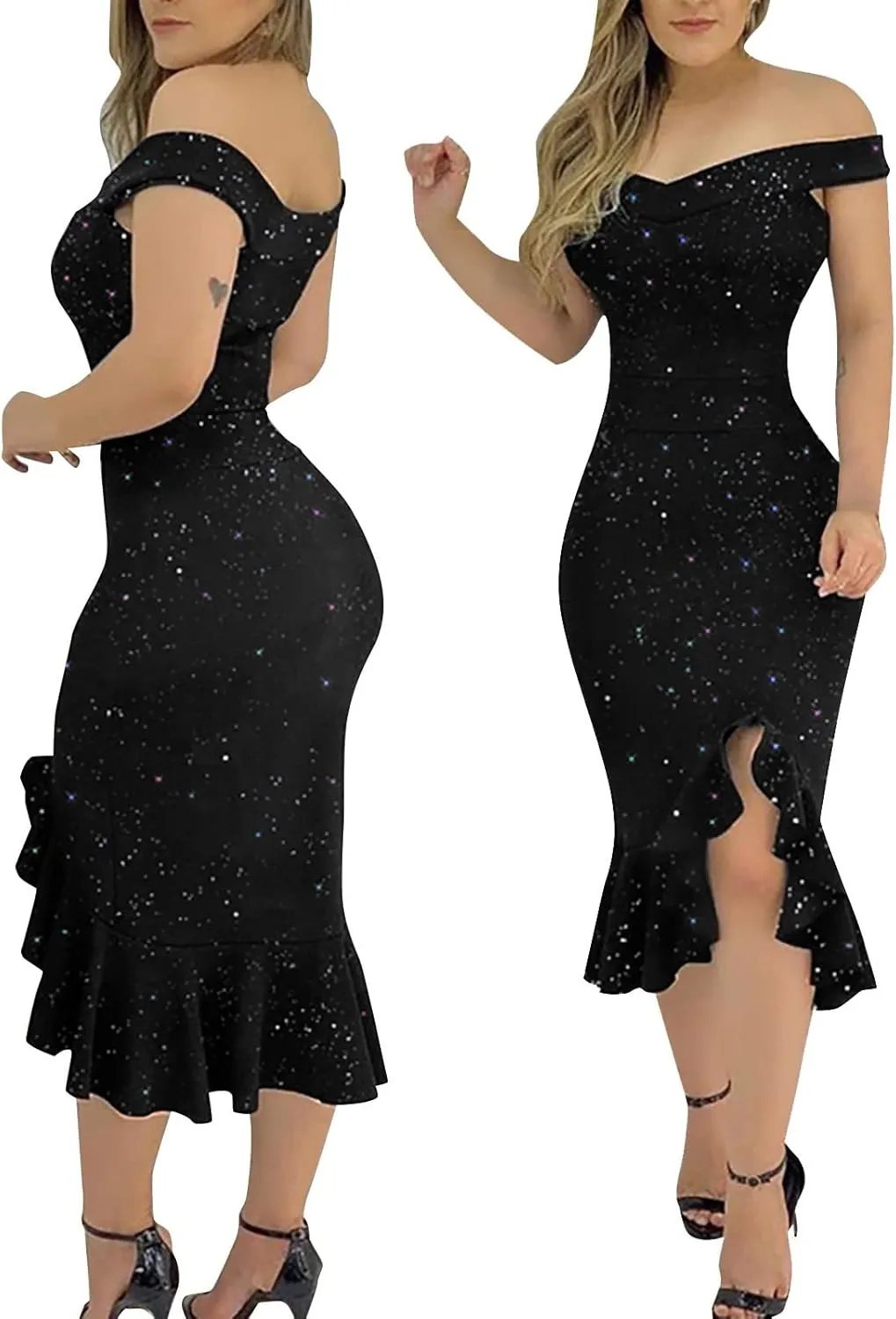 Summer Dresses for Women 2024 Party Casual Elegant Sleeveless One Shoulder Sequin Dress Trendy Bodycon High Split Dress