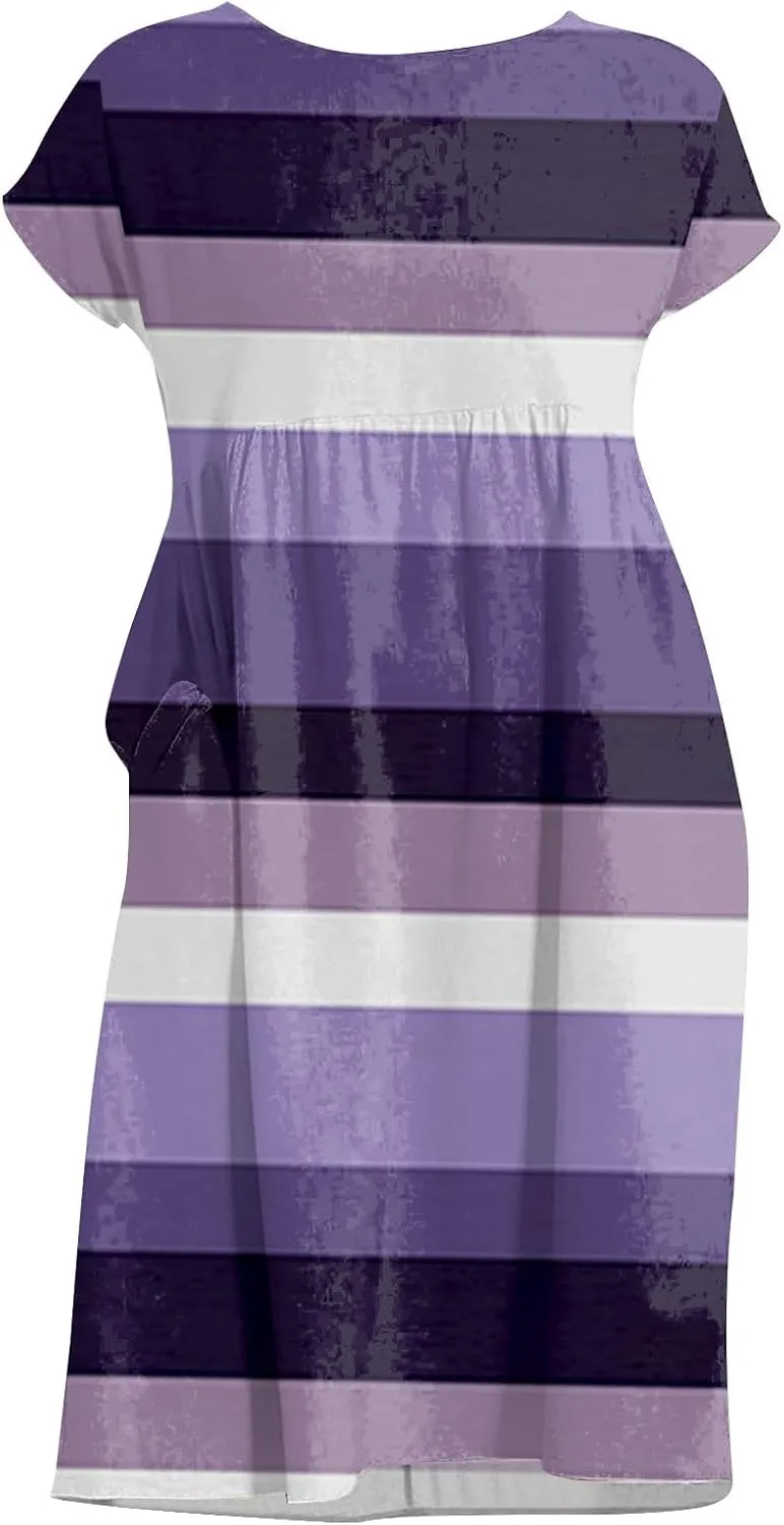 Summer Dresses for Women 2025 Loose Beach Vacation Casual Crew Neck Short Sleeve Sundresses with Pockets Tank Dress