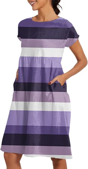 Summer Dresses for Women 2025 Loose Beach Vacation Casual Crew Neck Short Sleeve Sundresses with Pockets Tank Dress