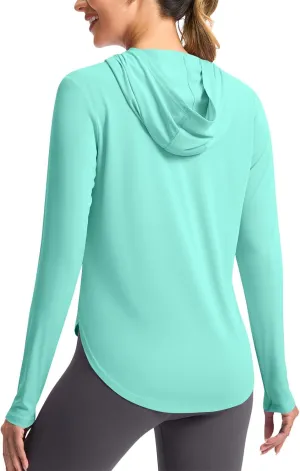 Sun Protection Hoodie For Women UPF 50  Fishing Hiking Shirt Lightweight Cool Rash Guard Casual Long Sleeve Spf Shirt