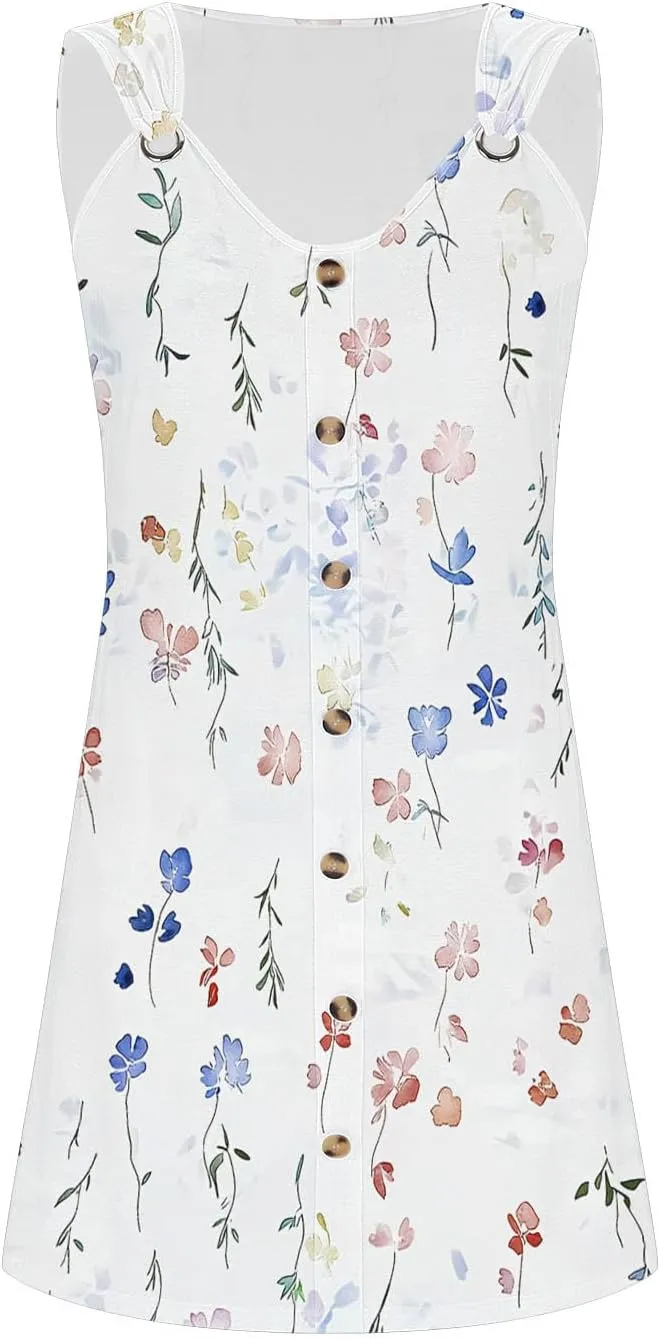TANGNADE Womens Summer Dresses V Neck Tank Flowy Mini A Line Casual Boho Beach Vacation Sundress Cover up