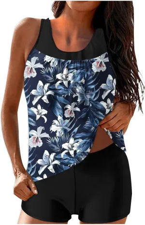 Tankini Swimsuits for Women Vintage Floral Print Tummy Control Two Piece Bathing Suits Swim Tank Tops Swimwear 2025