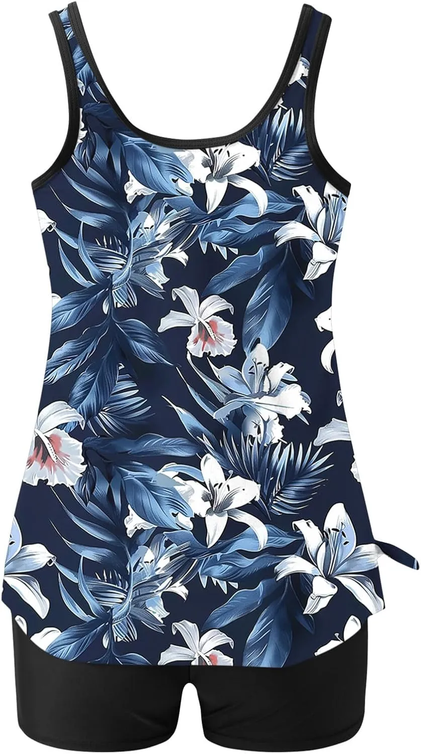 Tankini Swimsuits for Women Vintage Floral Print Tummy Control Two Piece Bathing Suits Swim Tank Tops Swimwear 2025