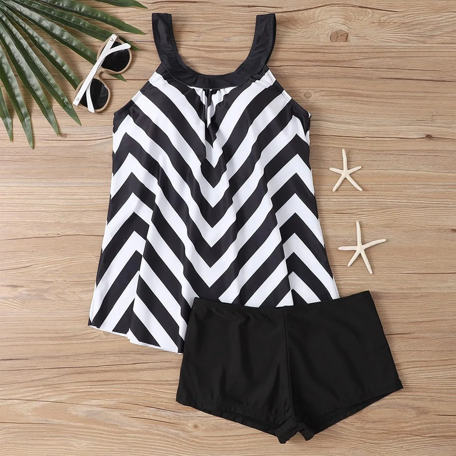 Tankini Swimsuits for Women,2024 Summer Two Piece Bathing Suits Trendy Print Sling Swim Tank Top with Boys Shorts