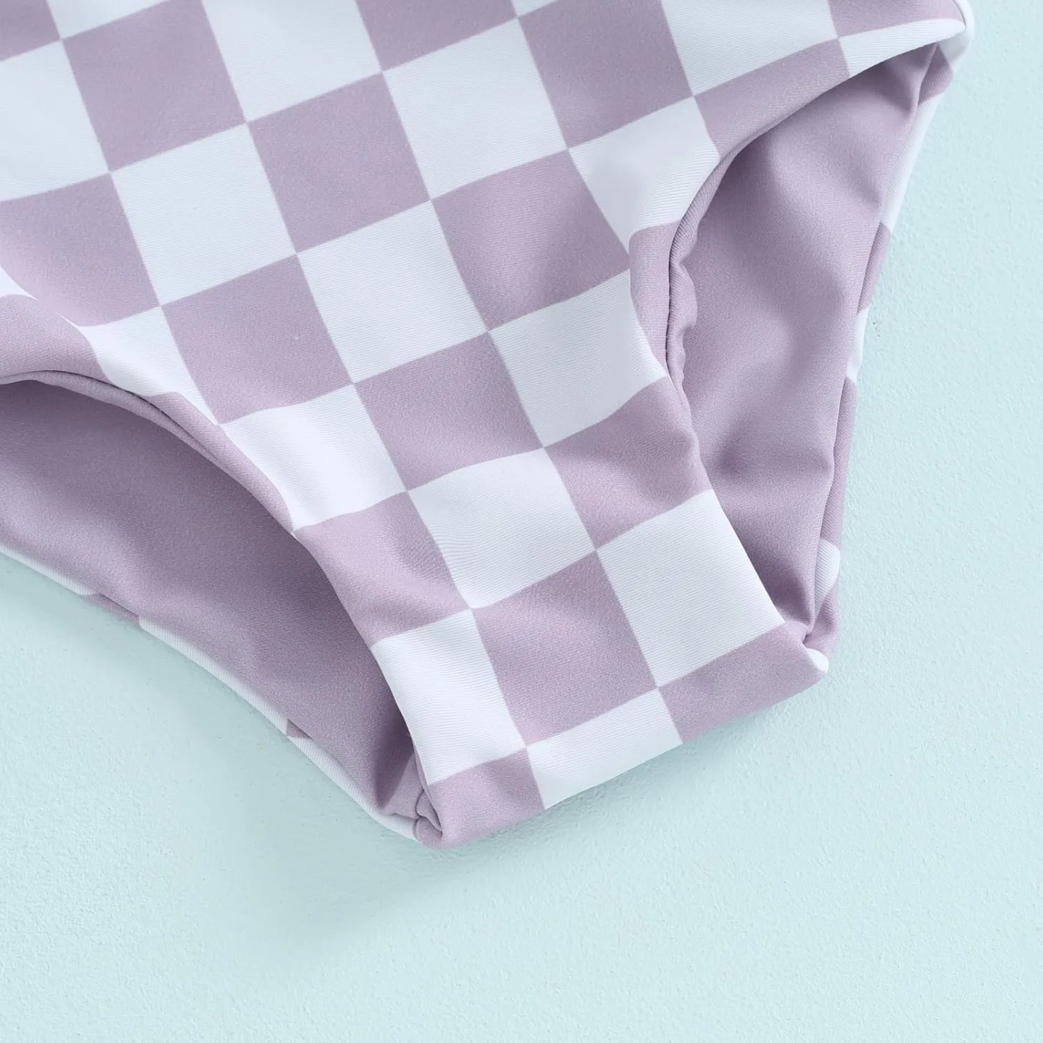 Toddler Baby Girl Two Piece Swimsuit Checkered Print Knotted Swim Top and Bottom Tankini Bikini Set Kid Bathing Suit
