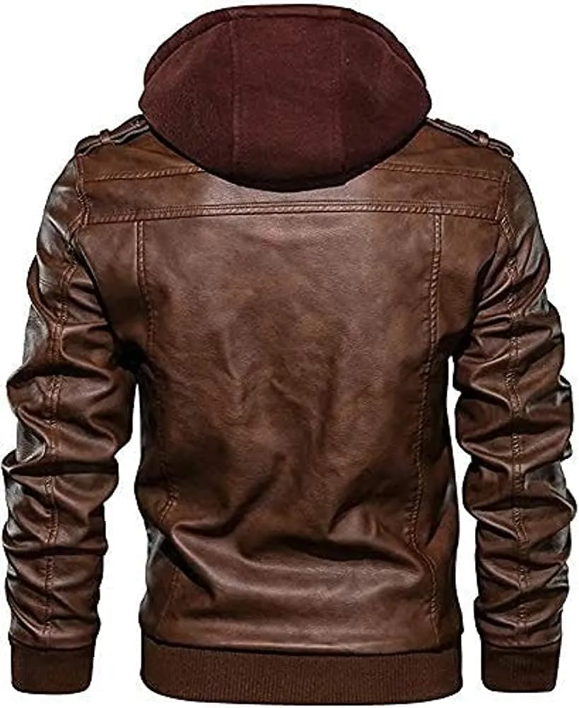 TOMJACK Men Leather Jacket - Lambskin Winterwear Motorcycle Biker Jacket, Moto Riding & Racing Jacket's with Removable Hood