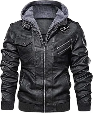 TOMJACK Men Leather Jacket - Lambskin Winterwear Motorcycle Biker Jacket, Moto Riding & Racing Jacket's with Removable Hood