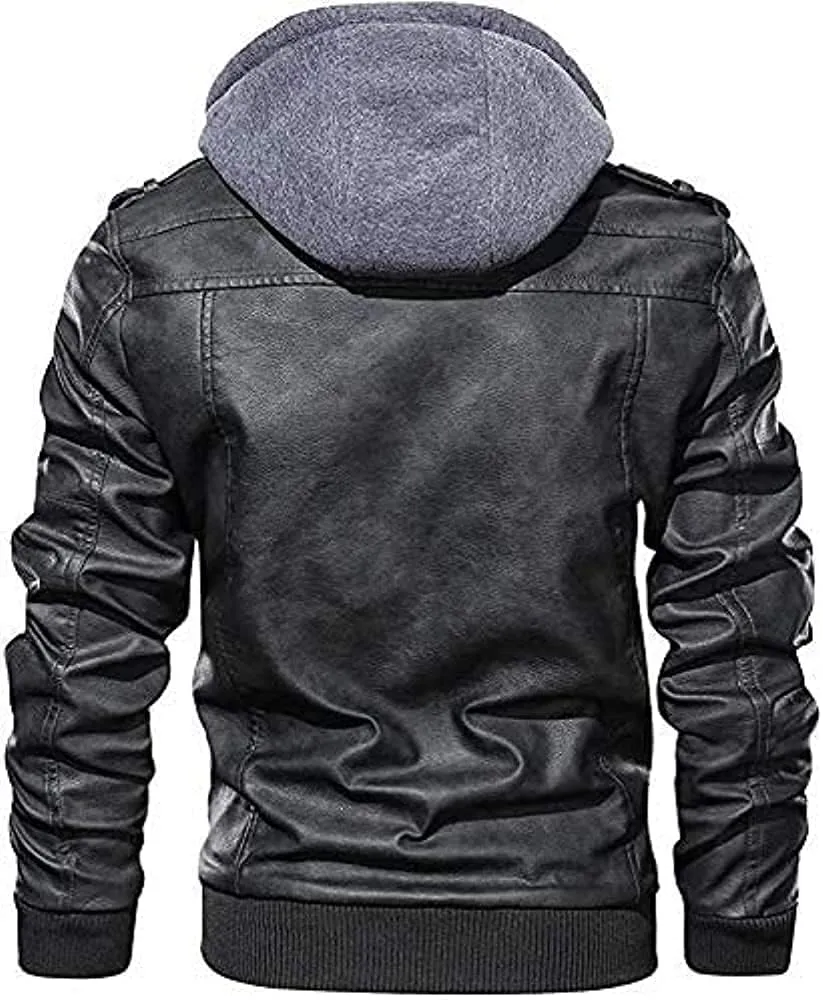 TOMJACK Men Leather Jacket - Lambskin Winterwear Motorcycle Biker Jacket, Moto Riding & Racing Jacket's with Removable Hood