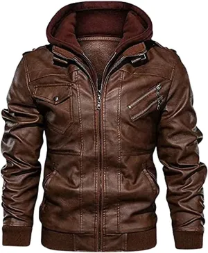 TOMJACK Men Leather Jacket - Lambskin Winterwear Motorcycle Biker Jacket, Moto Riding & Racing Jacket's with Removable Hood