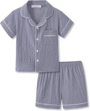 Topgal Toddler Button-Down Textured Crinkle Style Pajamas for Unisex Kids 2PC Set Short Sleeve Lovely PJS Size 2T-5T