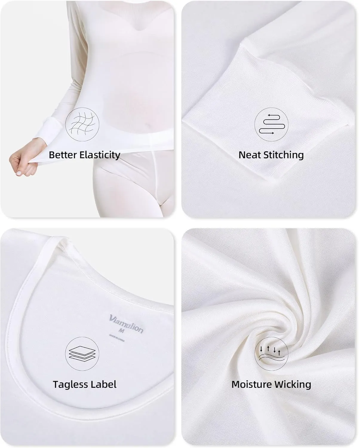 Viamulion Women's 100% Silk Thermal Underwear Top, Long Sleeve Base Layer
