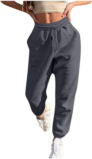 Women Baggy Sweatpants Fleece Cinch Bottom Joggers Pants High Waisted Elastic Athletic Fit Comfy Lounge Trousers