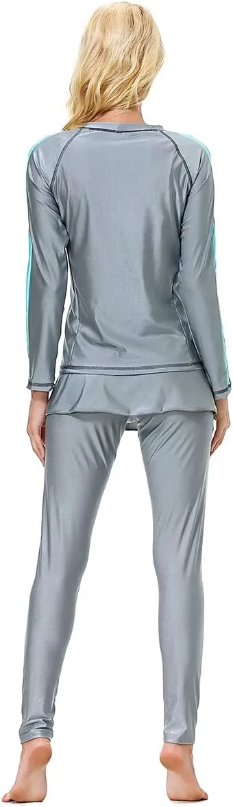 Women Burkini Swimsuits Modest Muslim Swimwear Islamic Long Sleeve Full Cover Hijab Top Skirted Swim Capris Pants Set