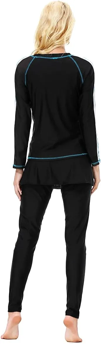 Women Burkini Swimsuits Modest Muslim Swimwear Islamic Long Sleeve Full Cover Hijab Top Skirted Swim Capris Pants Set