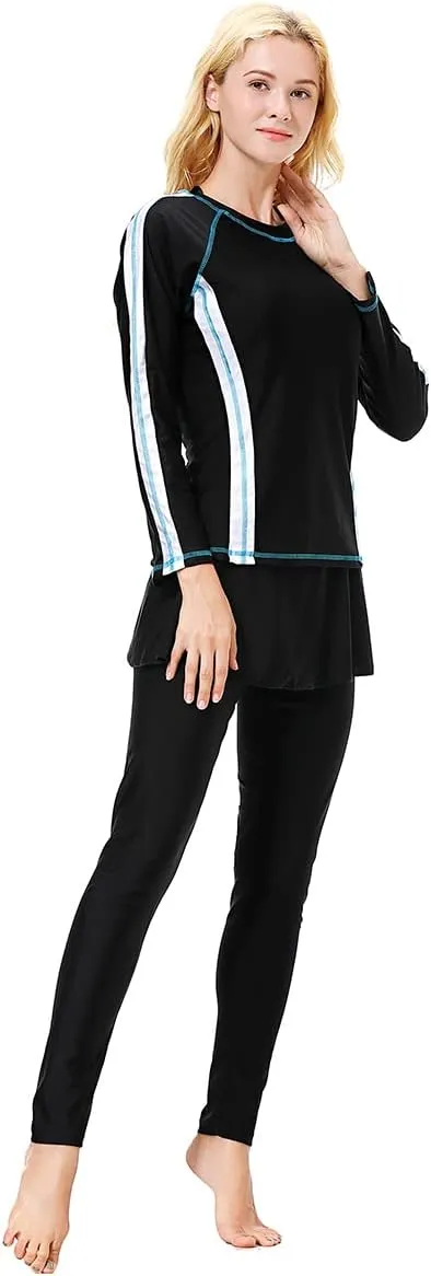 Women Burkini Swimsuits Modest Muslim Swimwear Islamic Long Sleeve Full Cover Hijab Top Skirted Swim Capris Pants Set
