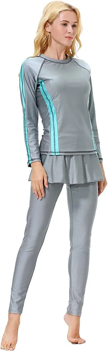 Women Burkini Swimsuits Modest Muslim Swimwear Islamic Long Sleeve Full Cover Hijab Top Skirted Swim Capris Pants Set