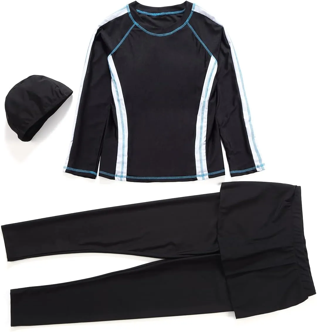 Women Burkini Swimsuits Modest Muslim Swimwear Islamic Long Sleeve Full Cover Hijab Top Skirted Swim Capris Pants Set