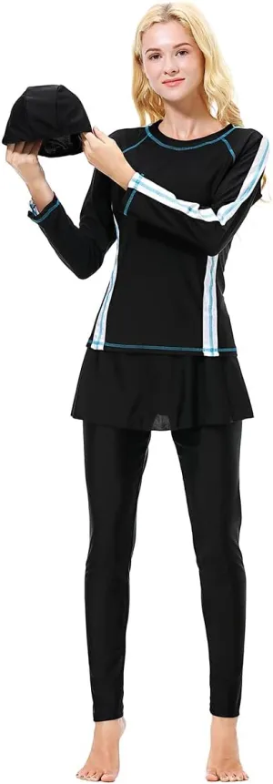Women Burkini Swimsuits Modest Muslim Swimwear Islamic Long Sleeve Full Cover Hijab Top Skirted Swim Capris Pants Set