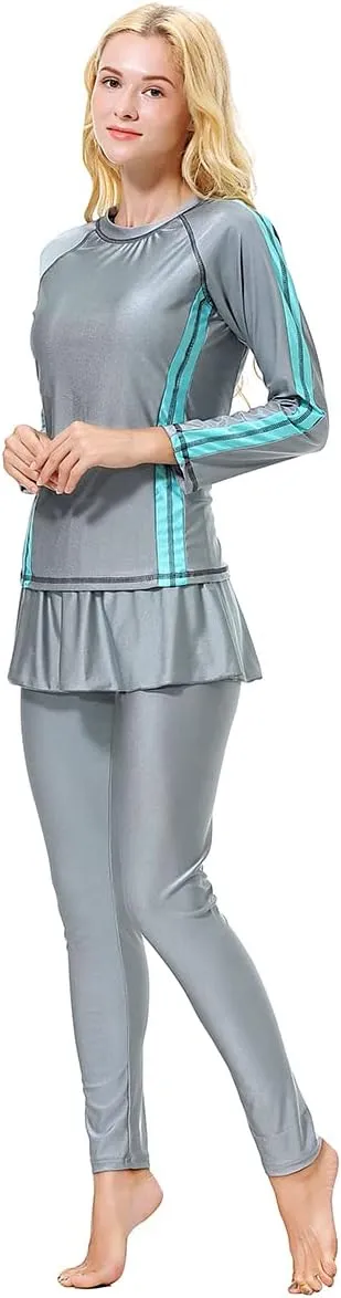 Women Burkini Swimsuits Modest Muslim Swimwear Islamic Long Sleeve Full Cover Hijab Top Skirted Swim Capris Pants Set