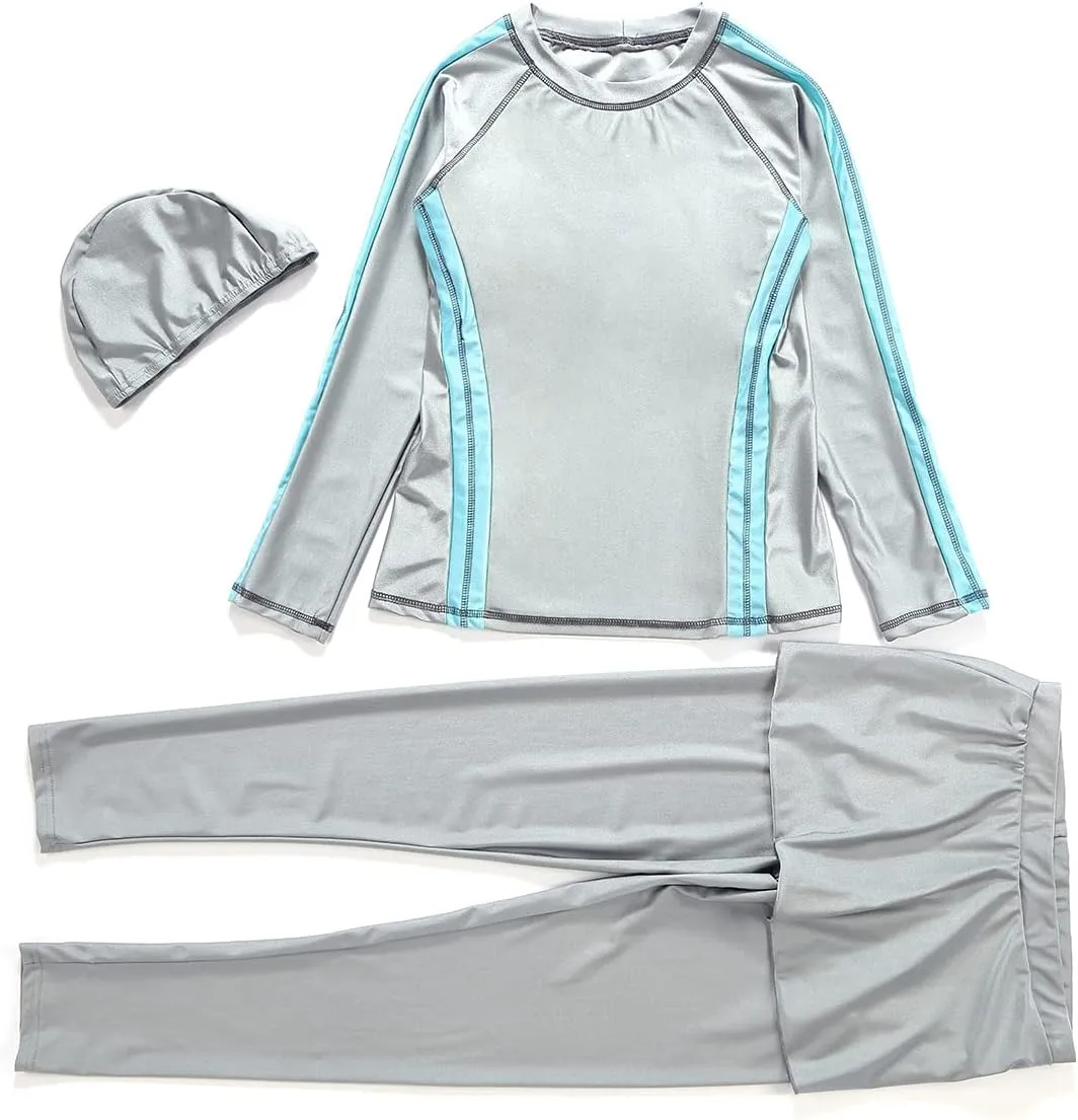 Women Burkini Swimsuits Modest Muslim Swimwear Islamic Long Sleeve Full Cover Hijab Top Skirted Swim Capris Pants Set