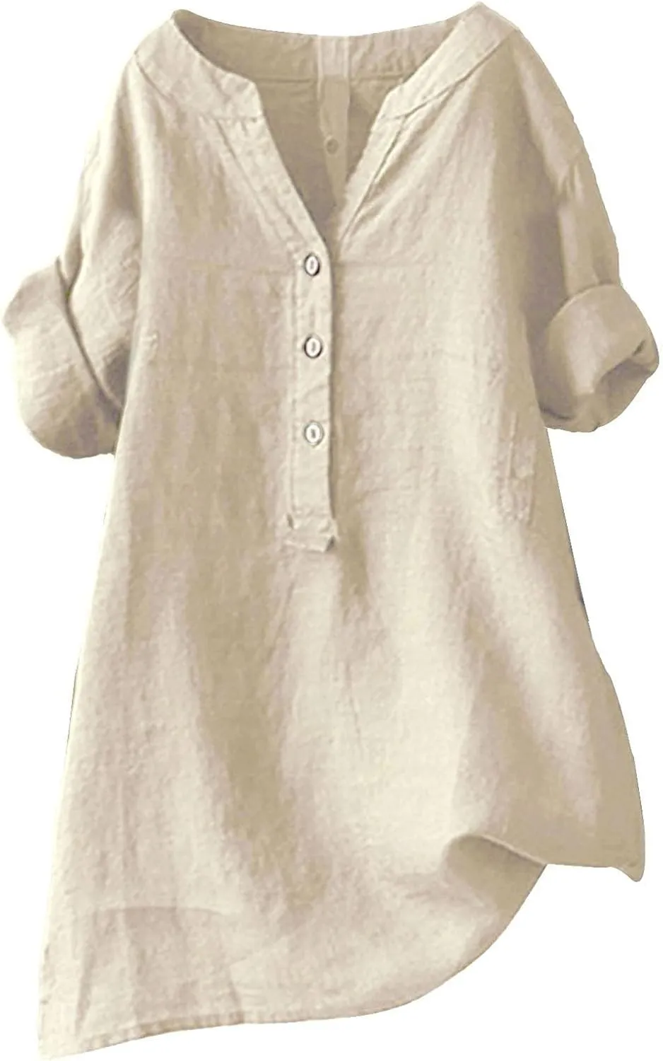 Women Button Down Collar Shirts V Neck Short Sleeve Linen Summer Casual Work Blouse Top Loose T Shirt