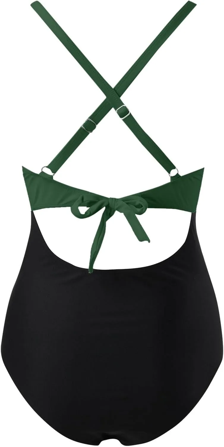Women Cutout One Piece Swimsuit Sporty Tummy Control High Waisted Push Up Swimwear Cute Backless Wrap Tie Bathing Suit