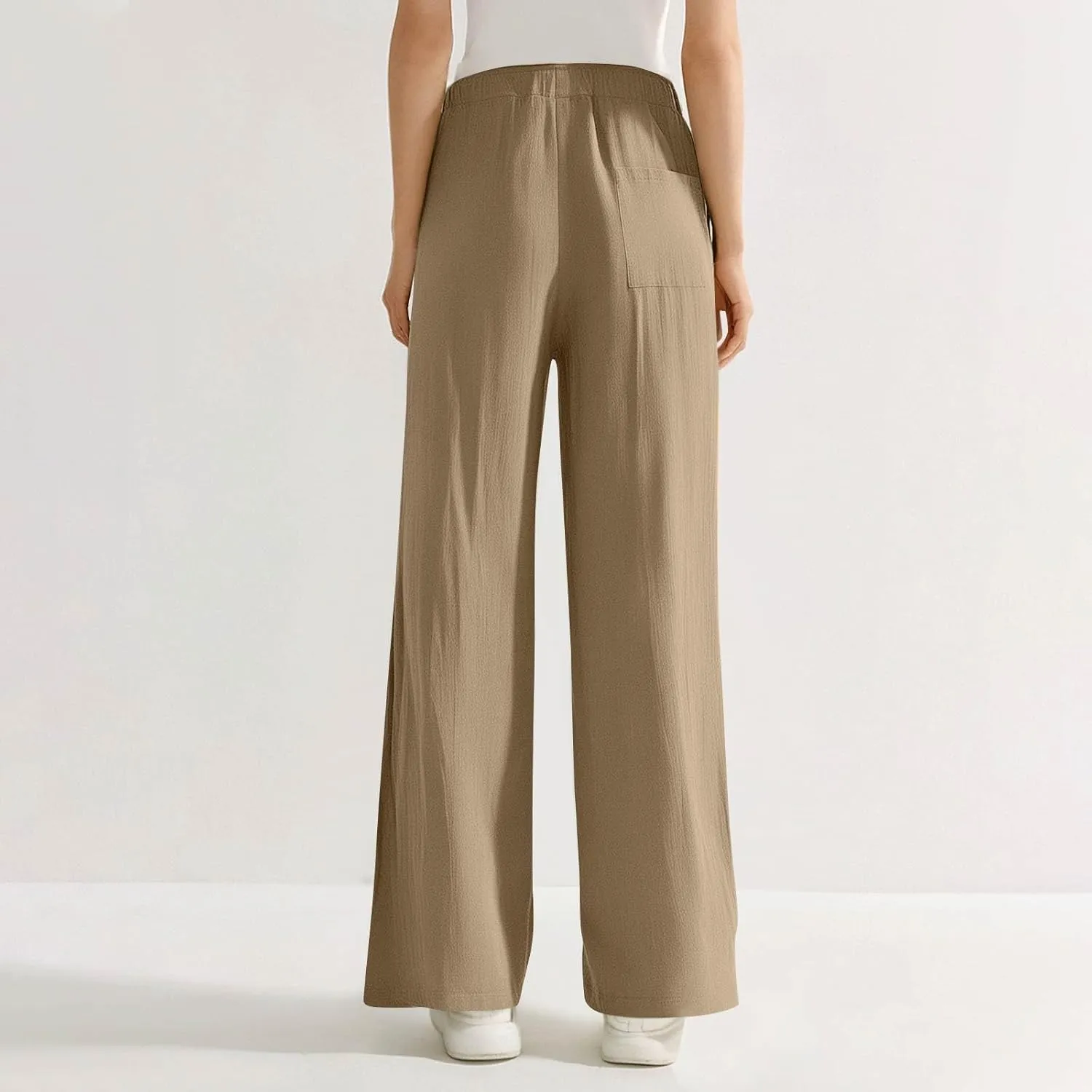 Women Linen Pants Summer Casual Beach Pants Drawstring High Waisted Wide Leg Pants Loose Trousers with Pockets