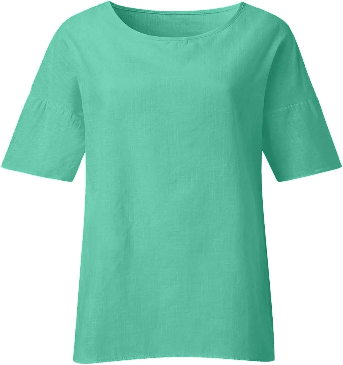 Women Linen Shirts Summer Cotton Linen Boho Short Sleeve T-Shirt Casual Loose Basic V Neck Blouse Top