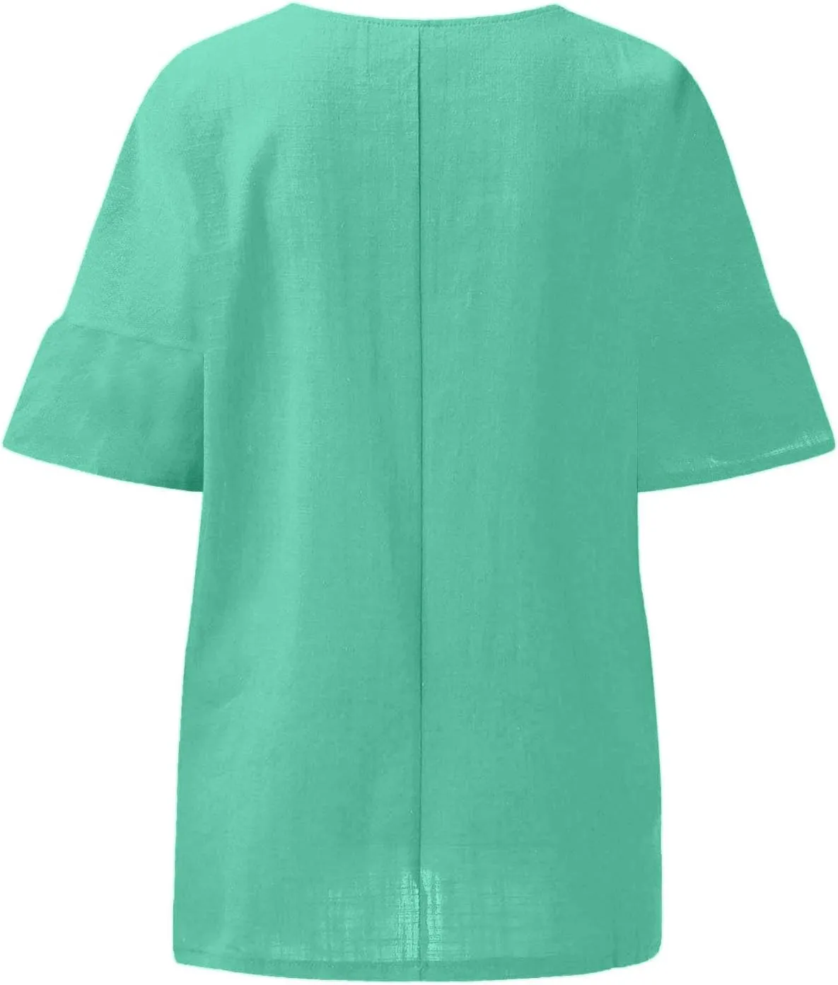 Women Linen Shirts Summer Cotton Linen Boho Short Sleeve T-Shirt Casual Loose Basic V Neck Blouse Top