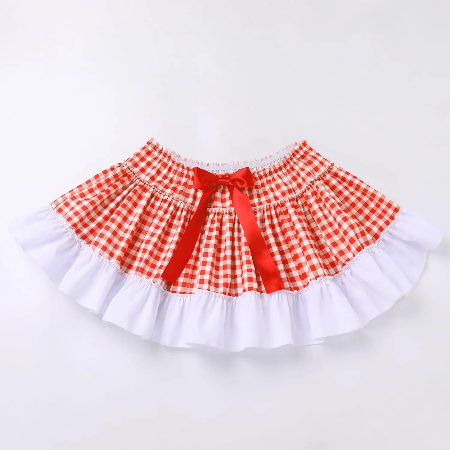 Women Men Gingham Pleated Mini Skirts Ruffle Lace A Line Layered Short Skirts Fairy Princess Costume Sissy Skirt