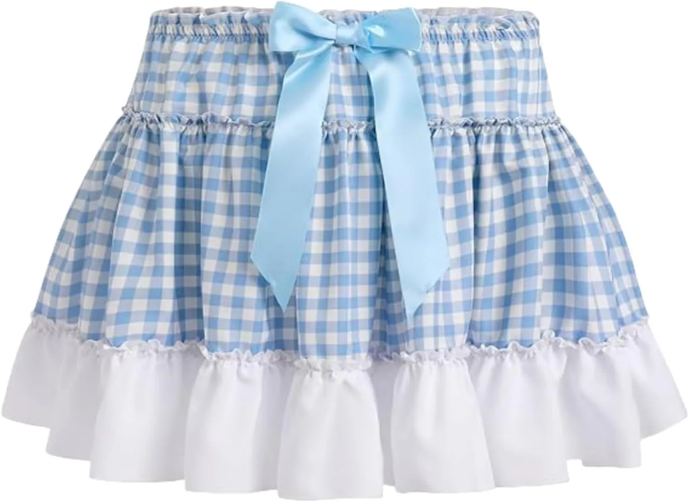 Women Men Gingham Pleated Mini Skirts Ruffle Lace A Line Layered Short Skirts Fairy Princess Costume Sissy Skirt