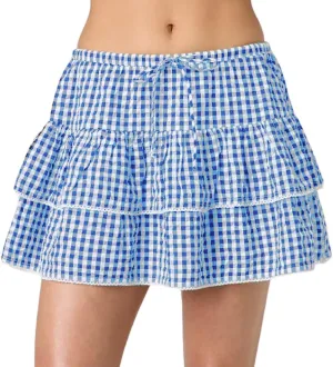 Women Men Gingham Pleated Mini Skirts Ruffle Lace A Line Layered Short Skirts Fairy Princess Costume Sissy Skirt