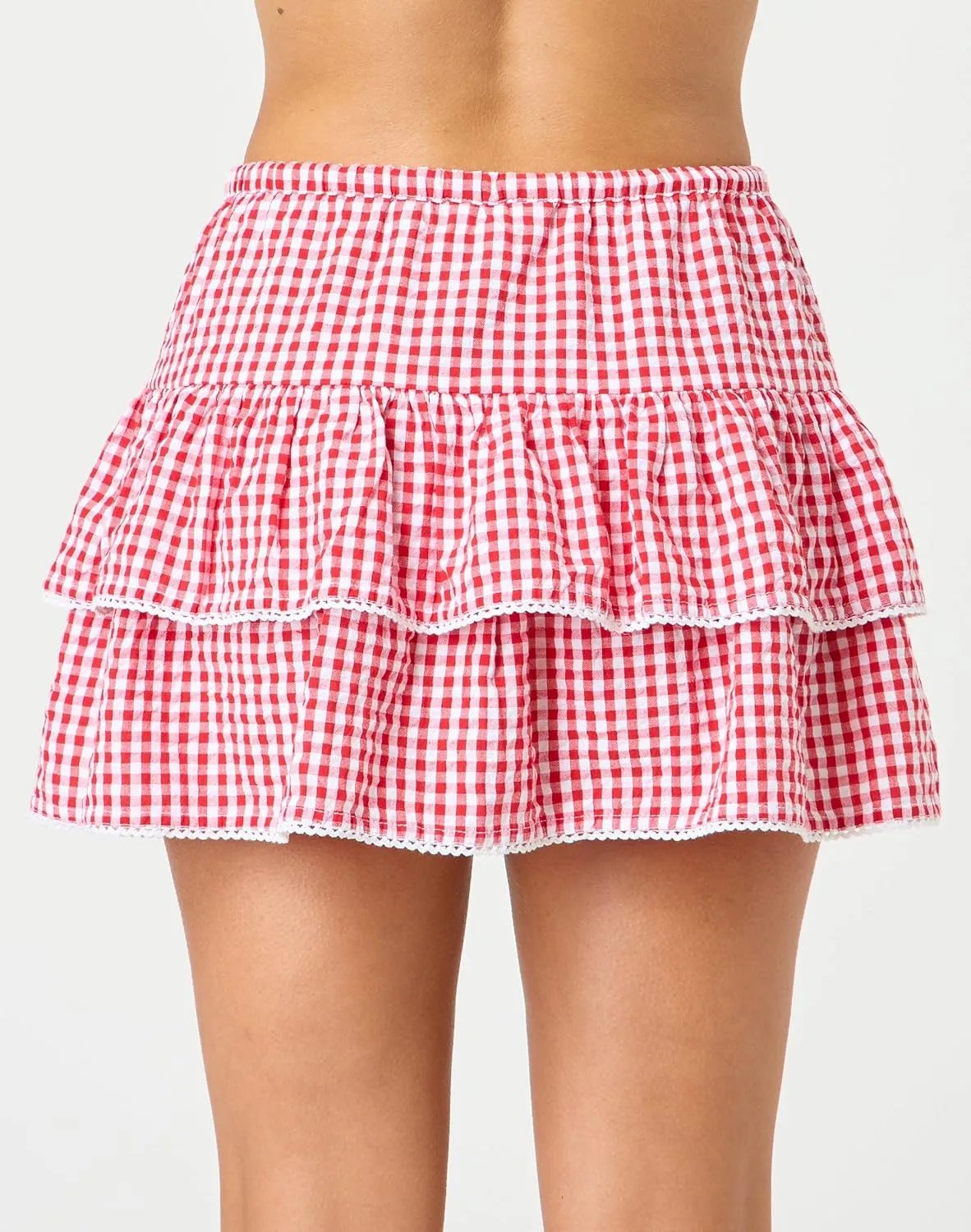 Women Men Gingham Pleated Mini Skirts Ruffle Lace A Line Layered Short Skirts Fairy Princess Costume Sissy Skirt
