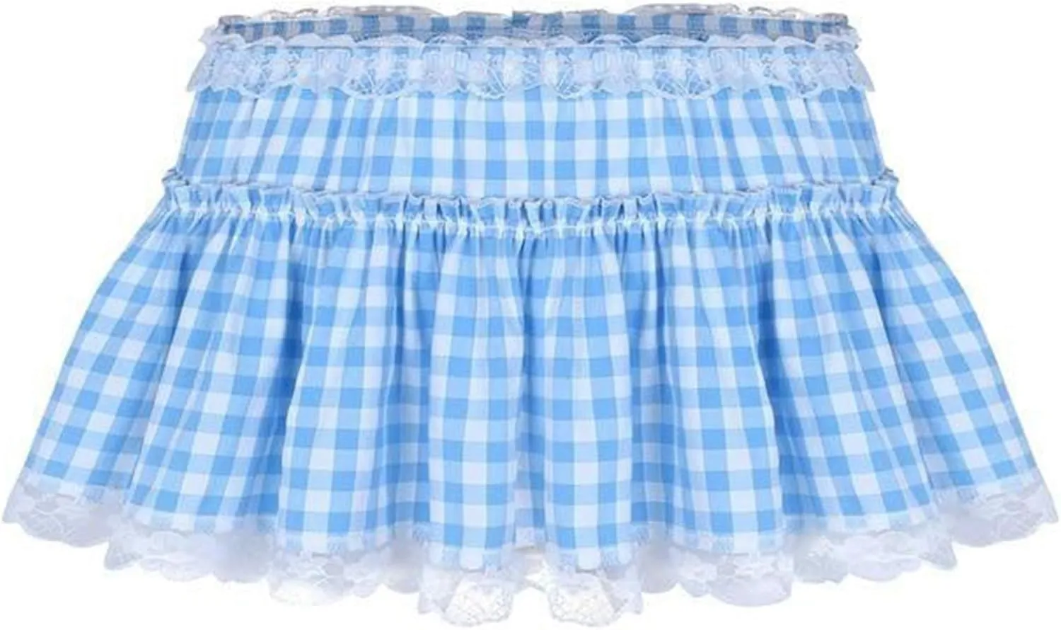 Women Men Gingham Pleated Mini Skirts Ruffle Lace A Line Layered Short Skirts Fairy Princess Costume Sissy Skirt