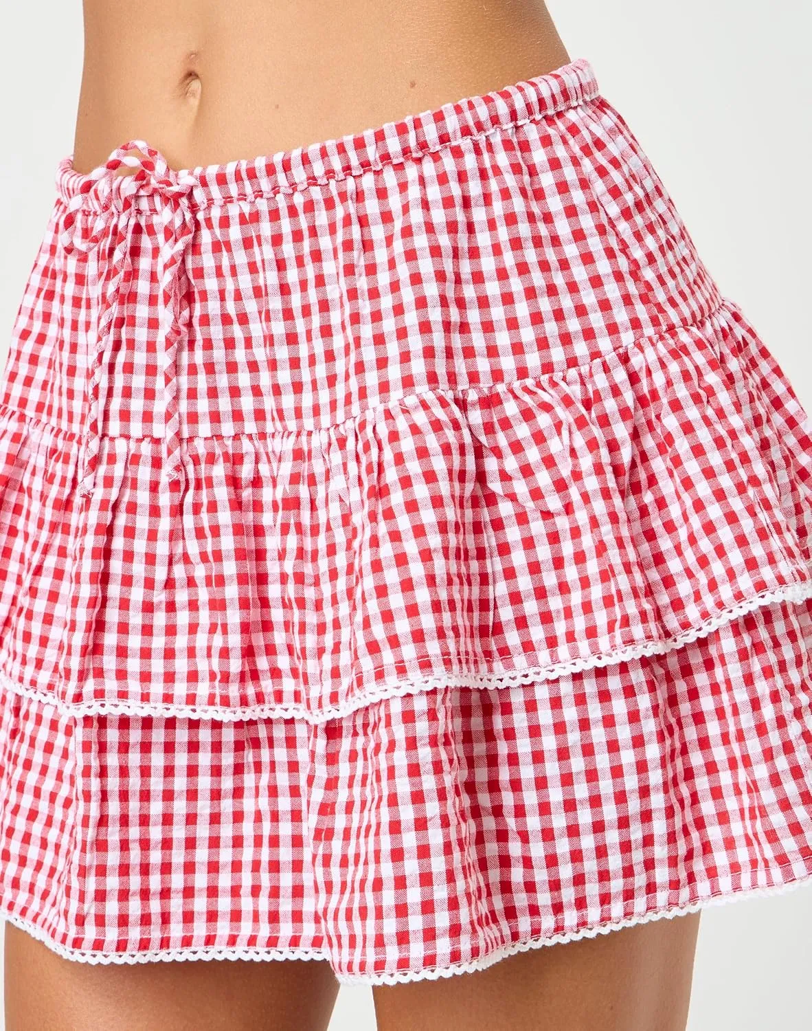 Women Men Gingham Pleated Mini Skirts Ruffle Lace A Line Layered Short Skirts Fairy Princess Costume Sissy Skirt