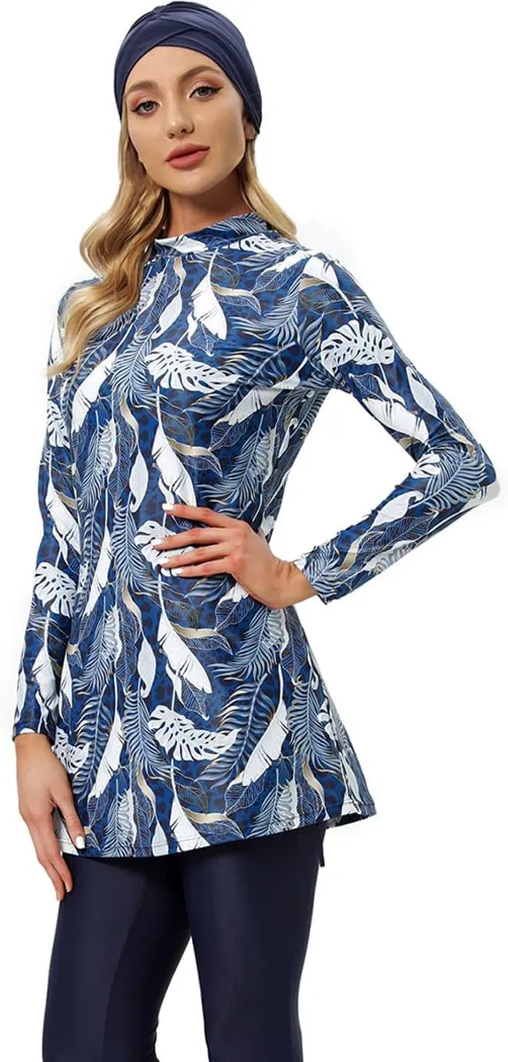 Women Muslim Burkini Swimsuits Modest Swimwear Islamic Long Sleeve Full Cover Hijab Dress Top Swim Pants Bathing Suit