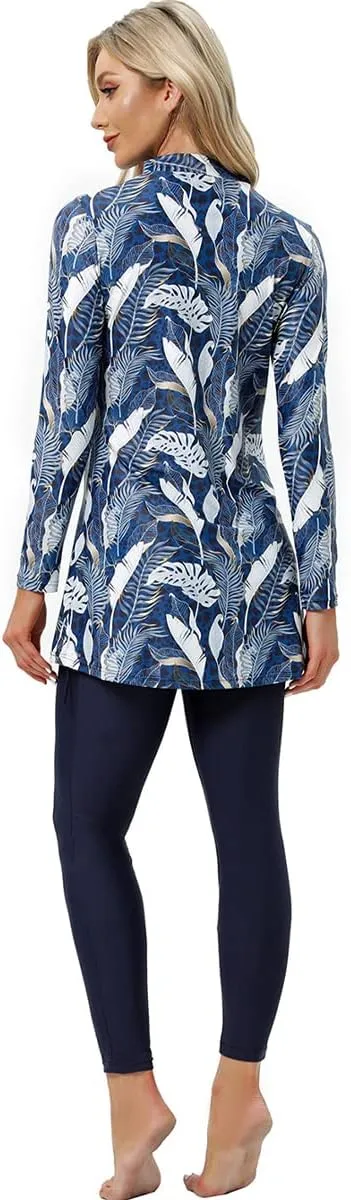 Women Muslim Burkini Swimsuits Modest Swimwear Islamic Long Sleeve Full Cover Hijab Dress Top Swim Pants Bathing Suit