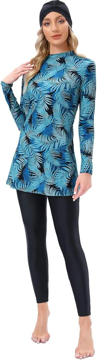 Women Muslim Burkini Swimsuits Modest Swimwear Islamic Long Sleeve Full Cover Hijab Dress Top Swim Pants Bathing Suit