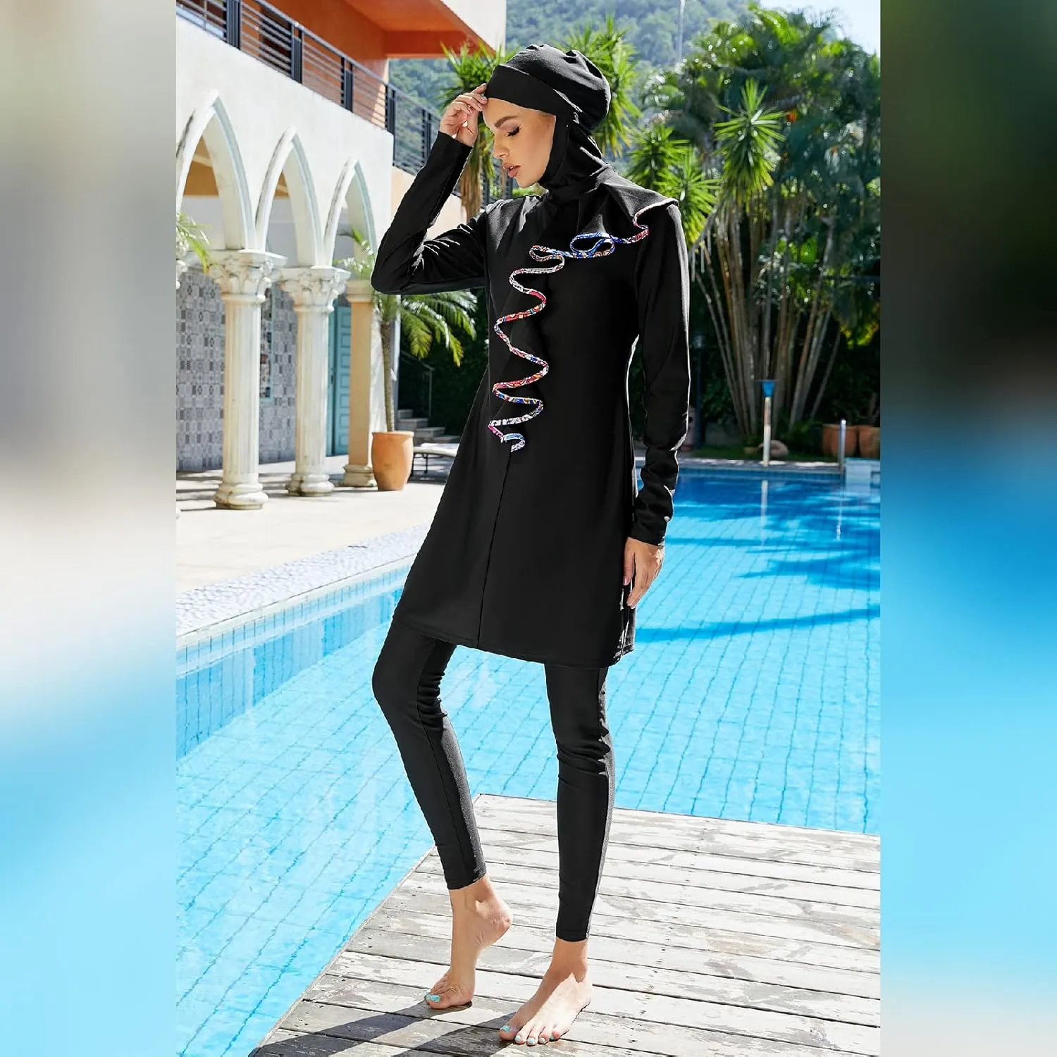 Women Muslim Burkini Swimsuits Modest Swimwear Islamic Long Sleeve Full Cover Hijab Dress Top Swim Pants Bathing Suit