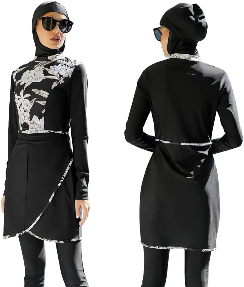 Women Muslim Burkini Swimsuits Modest Swimwear Islamic Long Sleeve Full Cover Hijab Dress Top Swim Pants Bathing Suit