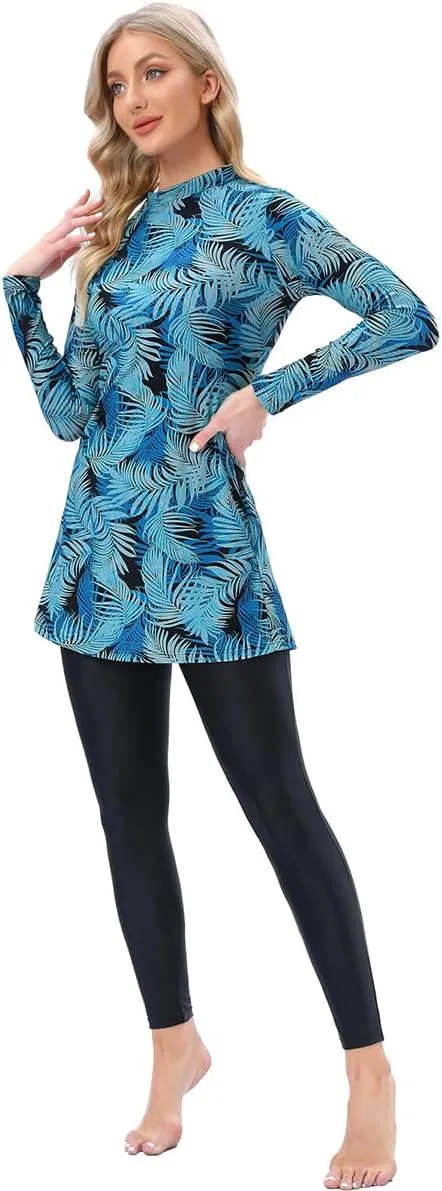 Women Muslim Burkini Swimsuits Modest Swimwear Islamic Long Sleeve Full Cover Hijab Dress Top Swim Pants Bathing Suit