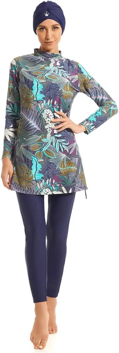 Women Muslim Burkini Swimsuits Modest Swimwear Islamic Long Sleeve Full Cover Hijab Dress Top Swim Pants Bathing Suit
