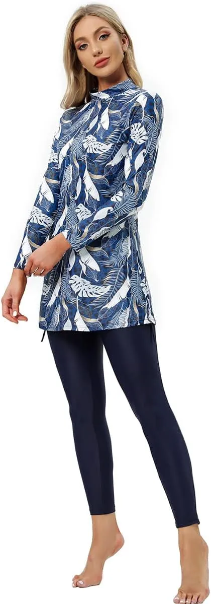 Women Muslim Burkini Swimsuits Modest Swimwear Islamic Long Sleeve Full Cover Hijab Dress Top Swim Pants Bathing Suit