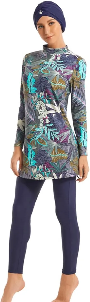 Women Muslim Burkini Swimsuits Modest Swimwear Islamic Long Sleeve Full Cover Hijab Dress Top Swim Pants Bathing Suit
