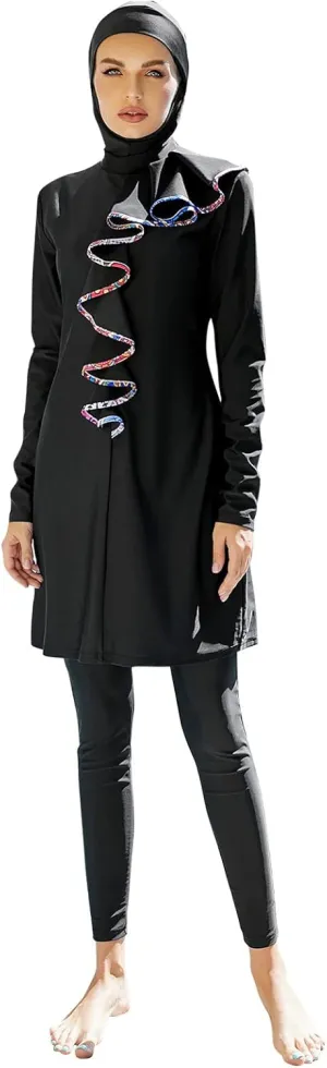 Women Muslim Burkini Swimsuits Modest Swimwear Islamic Long Sleeve Full Cover Hijab Dress Top Swim Pants Bathing Suit