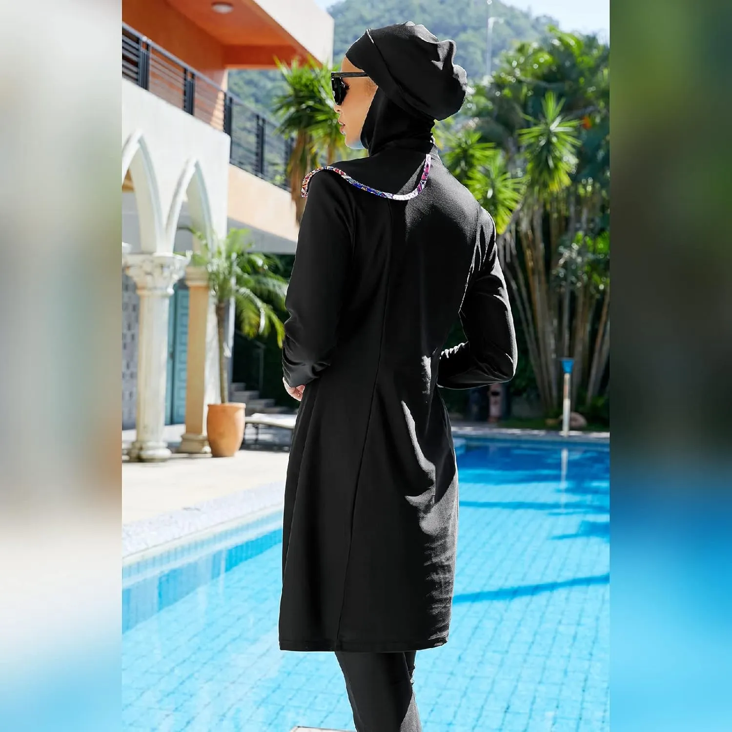 Women Muslim Burkini Swimsuits Modest Swimwear Islamic Long Sleeve Full Cover Hijab Dress Top Swim Pants Bathing Suit