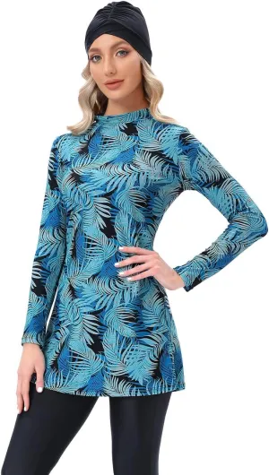 Women Muslim Burkini Swimsuits Modest Swimwear Islamic Long Sleeve Full Cover Hijab Dress Top Swim Pants Bathing Suit